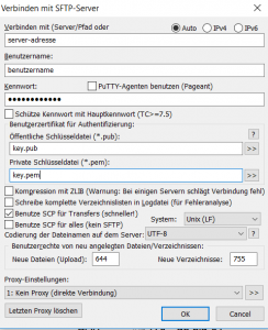 SFTP-Server-Einstellungen um den Total Commander als SFTP-Client zu verwenden