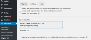 WP Sync Connection Info des Live-Systems