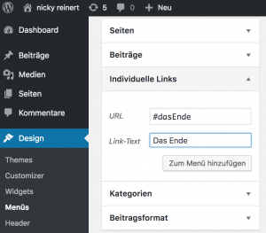 Ankerziel in einem Wordpress-Menü festlegen