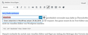 Im Wordpress Editor den Verweis auf den Ankerlink einfügen