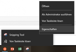 Eigenschaften für das Snipping-Tool öffnen