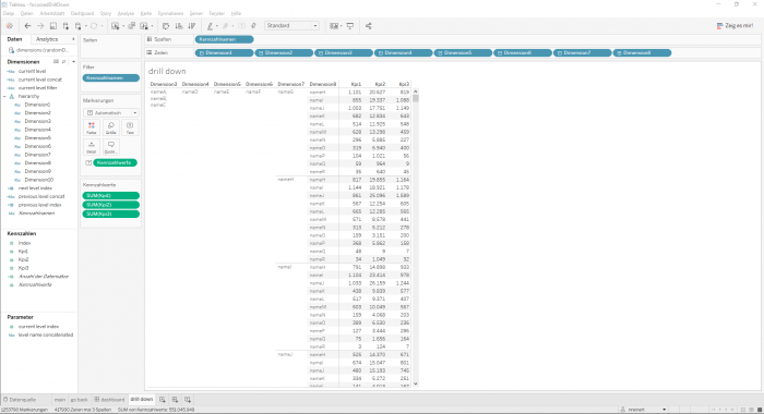 Drill-Down auf die 8. Ebene einer Hierarchie mit hoher Kardinalität: Übersicht ade 