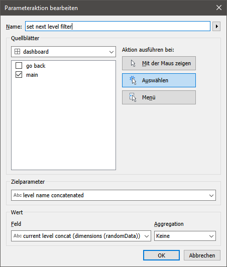 Die Aktion um den Filter für die nächsttiefere Eben zu setzen..