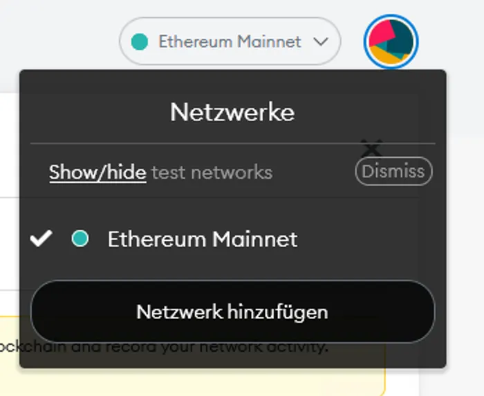 Click the “Ethereum Mainnet” element and select